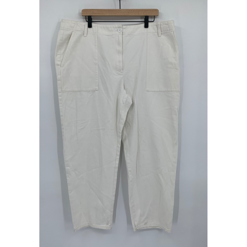 Eileen Fisher Pants Womens 1X White Tapered Organic Cotton Zip Classic NEW